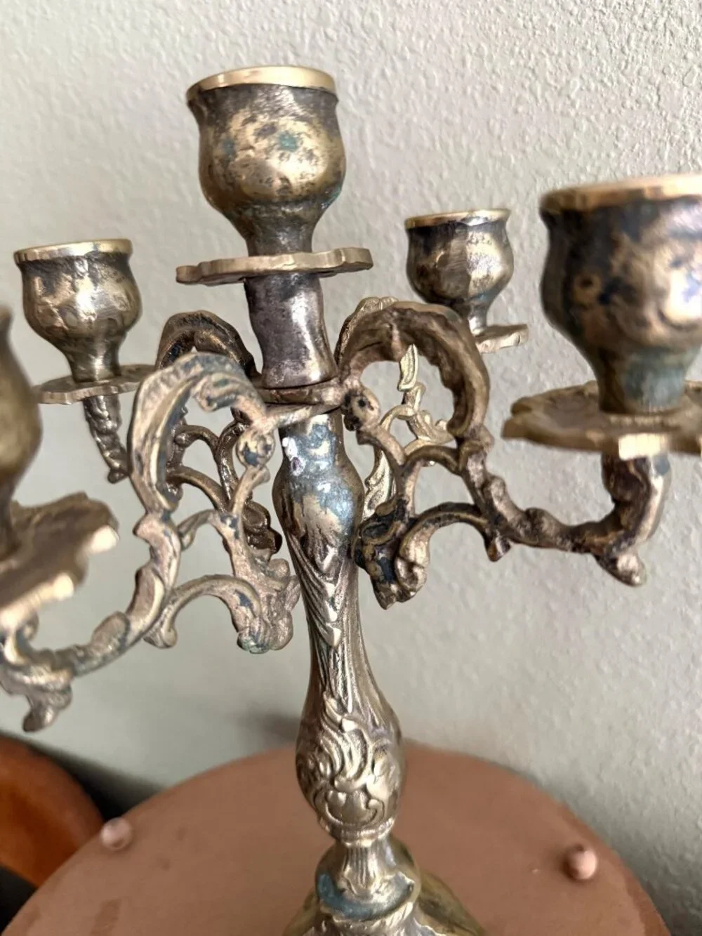Vintage Solid Brass‎ Cast Rococo 5 Arms 12